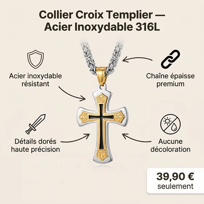 Collier Croisé de l'Espoir - Fabrication Artisanale - vue 8 - Templiers Légende